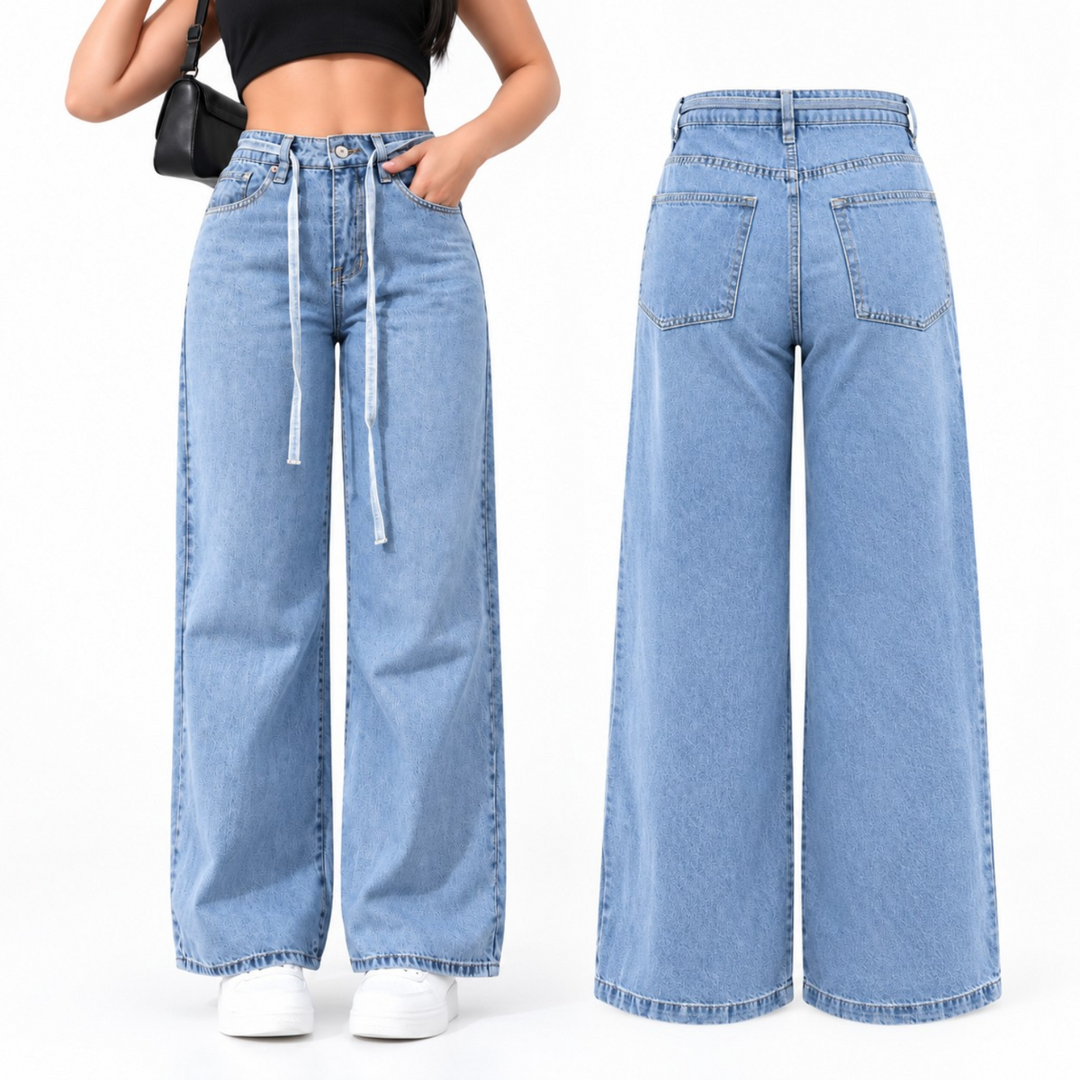 Jean Femme Wide Leg Taille Haute – Bleu Clair